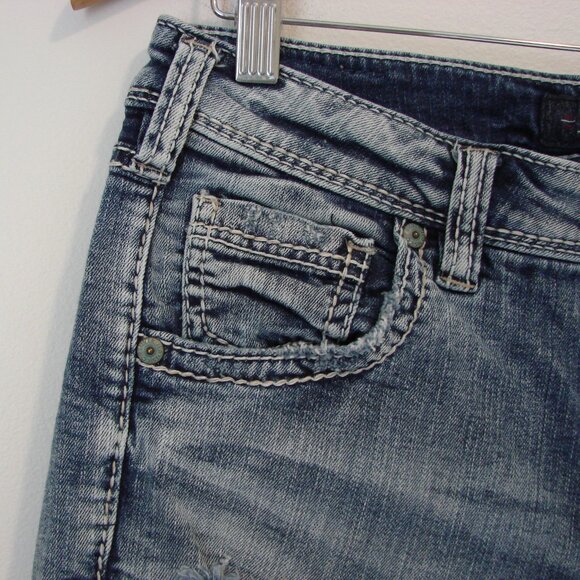 Silver Jeans Sam Jean Short Cuffed Distressed Size 26 4.5" Inseam - Picture 8 of 15